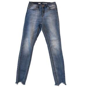 Womens Cali Ultra High Rise Denim Skinny Jeans Blue Distressed Cuffs Size 5